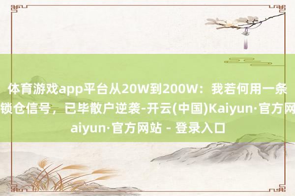 体育游戏app平台从20W到200W：我若何用一条公式捕捉主力锁仓信号，已毕散户逆袭-开云(中国)Kaiyun·官方网站 - 登录入口